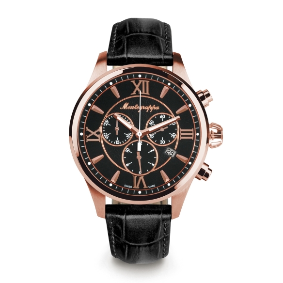 Fortuna Chronograph 42 mm Watch Rose Gold Black MONTEGRAPPA - 1