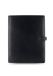 The stylish Filofax Finsbury Leather Diary in black, with a traditional grain finish and measuring 255mm wide by 320mm high, is the ideal choice for anyone looking for elegance and practicality. With a 30mm ring diameter and plenty of pockets including a zip pocket and a credit card pocket, it provides everything you need for perfect organisation. The diary also includes a translucent cover sheet, a double-sided week, a ruler/bookmark, an address book and many other features to help you manage your day.