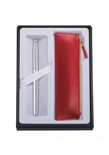 An icon of American design and innovation.  Does form follow function? Or does function drive form? Whatever your point of view, Classic Century delivers. Generations later passionate fans remain loyal to the iconic silhouette, while trendsetters appreciate its authenticity. Cool comes full circle. Add some additional flair to your Cross pen by pairing with a stylish pen and pouch in this customizable gift set.Each pen is paired with a smart, two-toned pen pouch in high-quality leatherette with a contrasting zipper closure in Cross gold. 