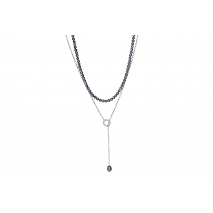 Perlový náhrdelník s retiazkou čierny GAURA - 1