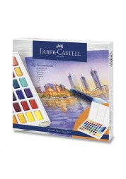 A set of 48 pieces of quality watercolors with a removable palette for mixing colors and a brush with a water tank.