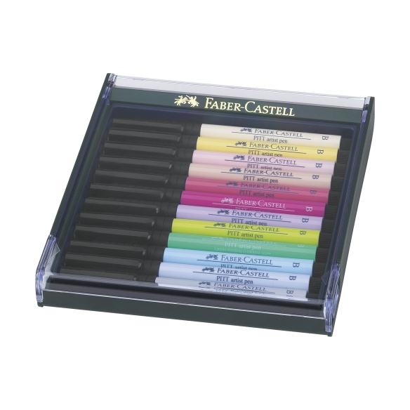 Pitt Artist Pen Brush Marker 12 pcs pastel colours FABER-CASTELL - 1