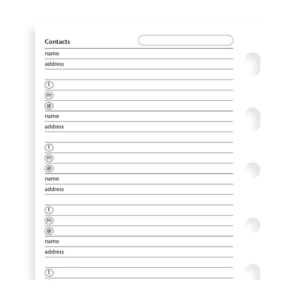 Contacts Value Pack Pocket Refill FILOFAX - 1