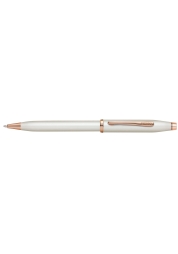 Experience the elegant Century II Ballpoint Pearlscet White, featuring a distinctive style and a wider profile for a bold statement. This pen is lavished with a White Pearlescet Lacquer finish and rose gold-tone PVD appointments, providing a luxurious look and a balanced, weighted feel. Complete with a lifetime mechanical guarantee, this pen is not only a writing instrument but a lifetime investment.