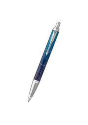 Parker IM Last Frontier ballpoint pen with a lacquered stainless steel body with a unique color shading from dark to light shades of blue. 