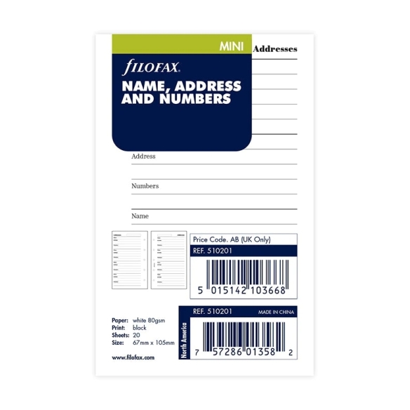 Refill Name, Address And Telephone Number Mini white FILOFAX - 5