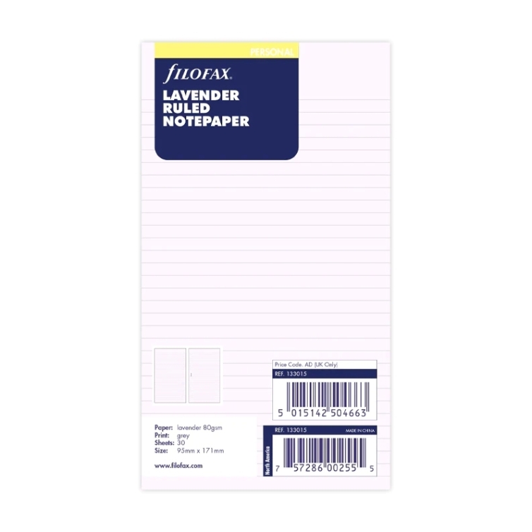 Szabályozott jegyzetpapír személyi utántöltő levendula FILOFAX - 4