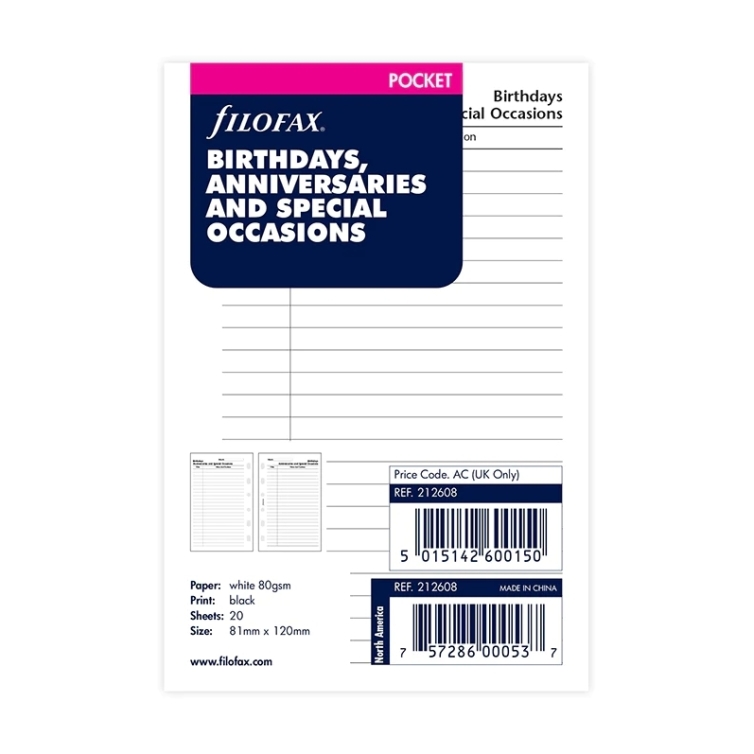 Narodeniny, Výročie Náplň pre Vreckové diáre FILOFAX - 5
