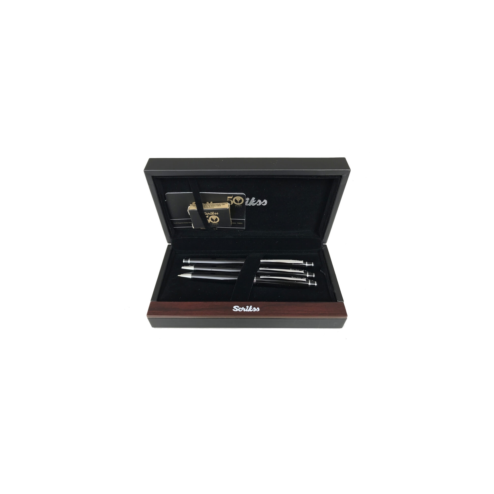 Scrikss - Honour Black Chrome Gift Set Fountain Pen, Ballpoint Pen And Mechanical Pencil Black