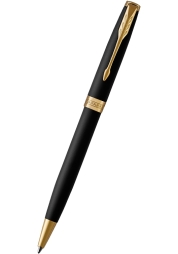 Experience the modern elegance of the Sonnet Matte Black GT Ballpoint Pen, a testament to Parker's unparalleled craftsmanship. This pen boasts a sleek black cap and barrel trimmed in a golden finish, offering the perfect balance of style and comfort. Complete with a black ink cartridge, it promises a sublime writing experience that will captivate your senses.
