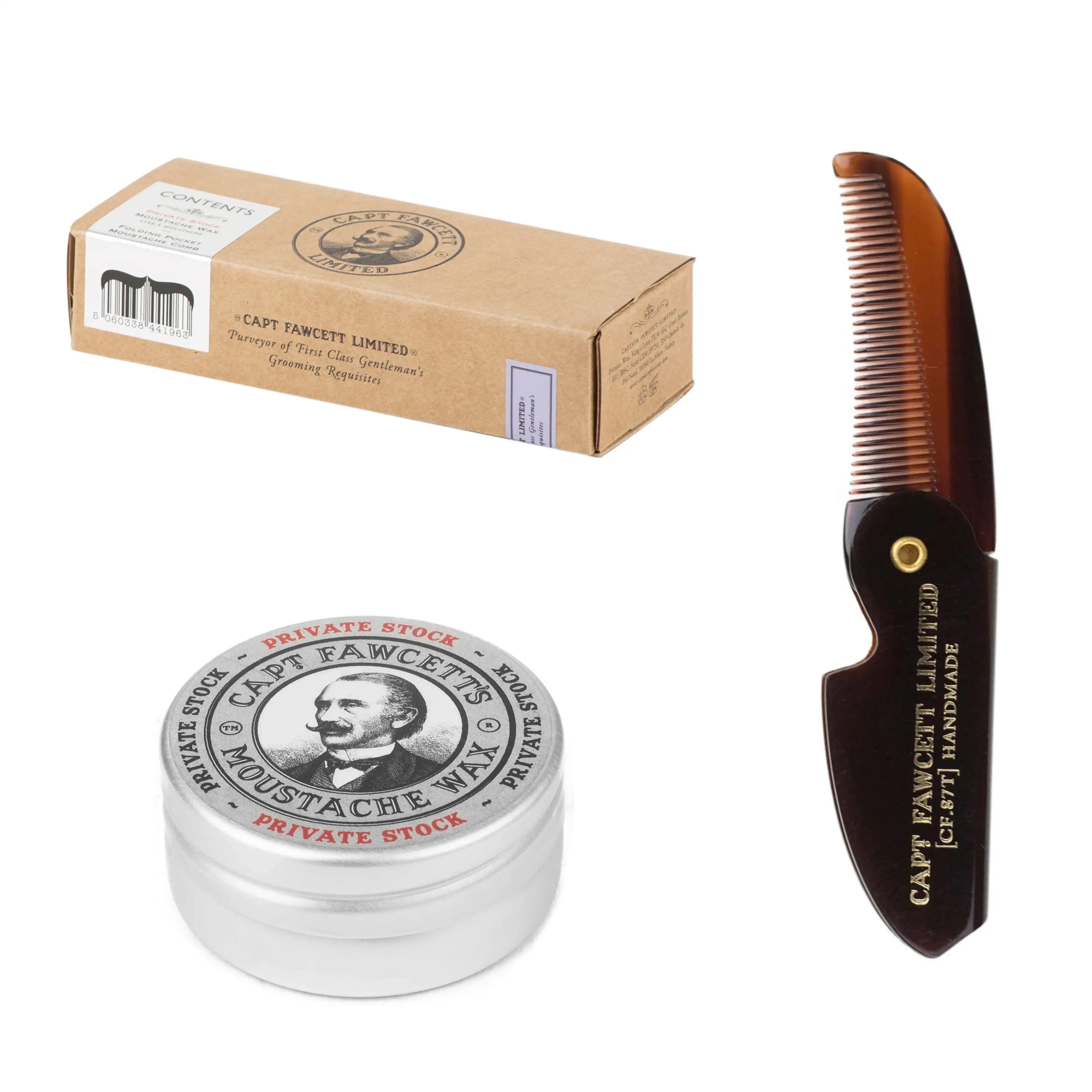 Captain Fawcett - Private Stock Folding Comb And Beard Wax Gift Set