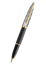 "Indulge in the luxury of the Reflections of Paris Caréne Deluxe Black GT fountain pen, inspired by the romance of Paris at night and the refined details of Waterman 's manufacturing. With a black lacquered brass body, an 18-carat gold nib and the option of using ink cartridges or bottled ink, it is a true jewel among writing instruments. This unique piece, delivered in a gift box, is magnetic and irresistible for every lover of quality and style."