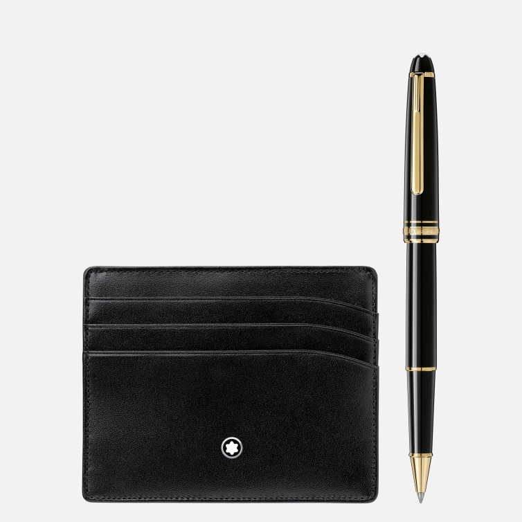 Gift Set with Meisterstück Gold line Classique Rollerball and pocket holder 6cc Black Montblanc - 1
