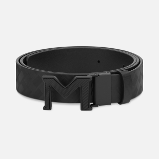 M buckle Extreme 3.0 black/plain black 35 mm reversible leather belt Black Montblanc - 1
