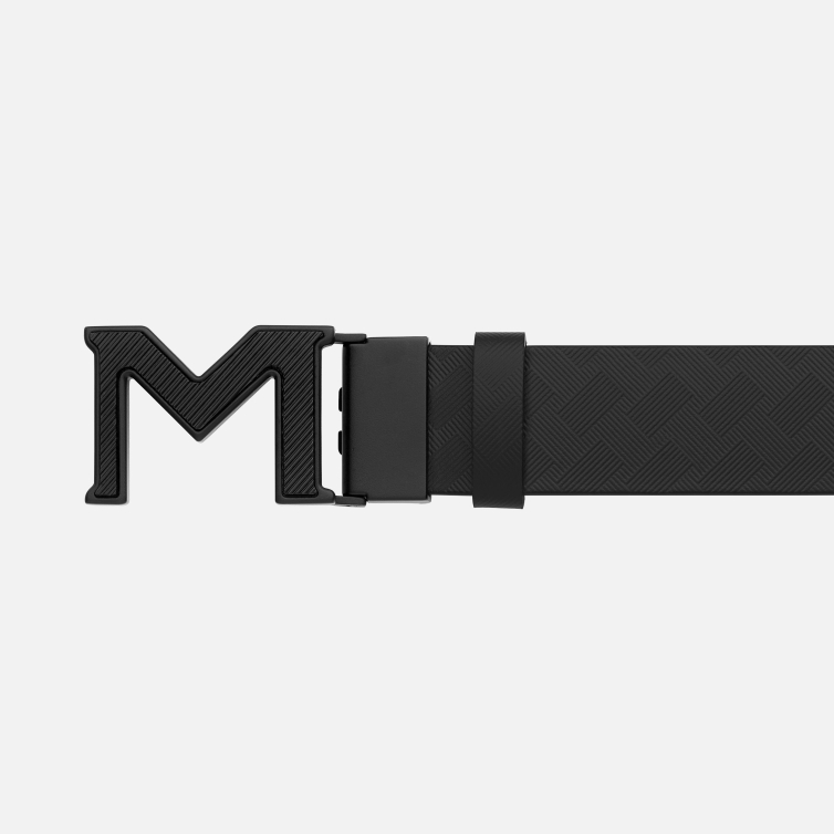 M buckle Extreme 3.0 black/plain black 35 mm reversible leather belt Black Montblanc - 4
