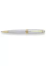 Kvalitné pero z mosadze lesklej striebornej farby s doplnkami z 23k zlata. Doživotná záruka na mechanické časti 