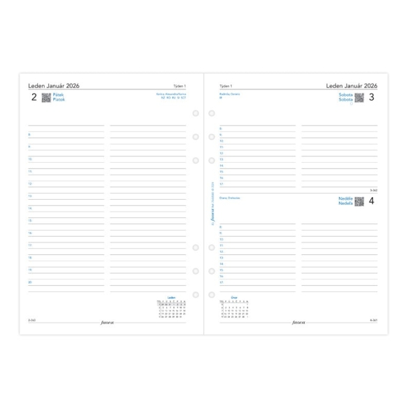 Kalendár náplň do diáru deň na 1 stranu A5 2026 ČJ+SJ Filofax - 3
