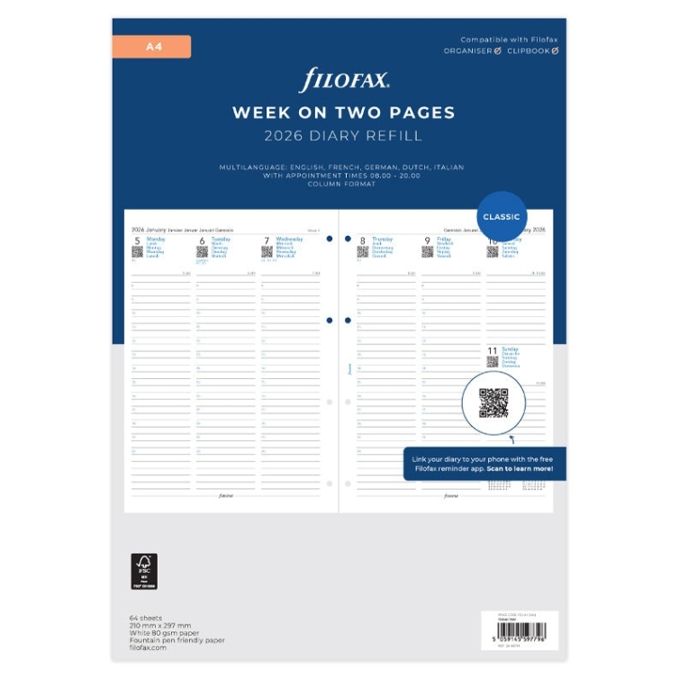Calendar Refill Week On Two Pages A4 2026 multilanguage Filofax - 4
