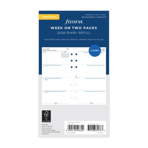 Calendar Refill Week On Two Pages Personal 2026 multilanguage Filofax - 4