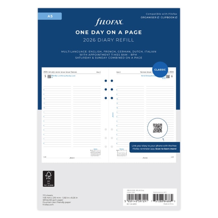 Ricarica calendario One Day On A Page A5 2026 multilingua Filofax - 4