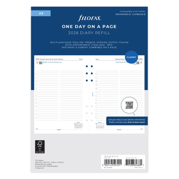 Ricarica calendario One Day On A Page A5 2026 multilingua Filofax - 4