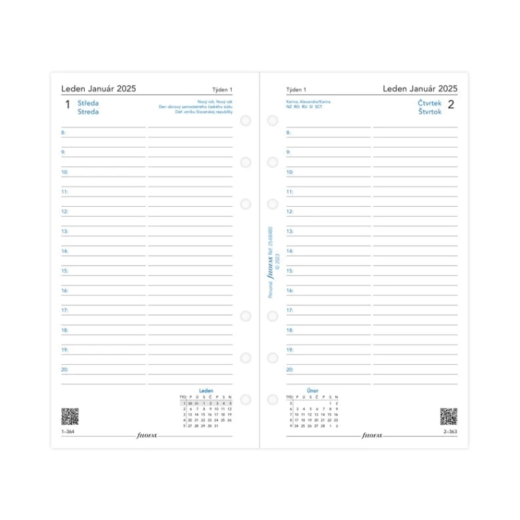 Calendar Refill One Day On A Page Personal 2025 CS+SK Filofax - 1