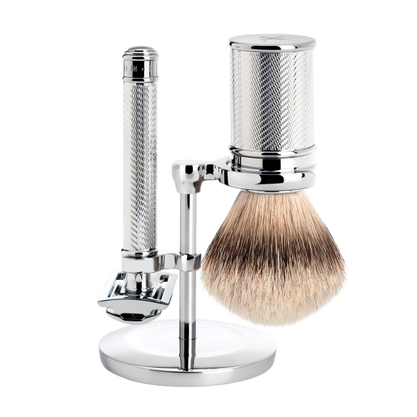 Traditionelt barbersæt - Silvertip Badger, krom Mühle - 2 stk.