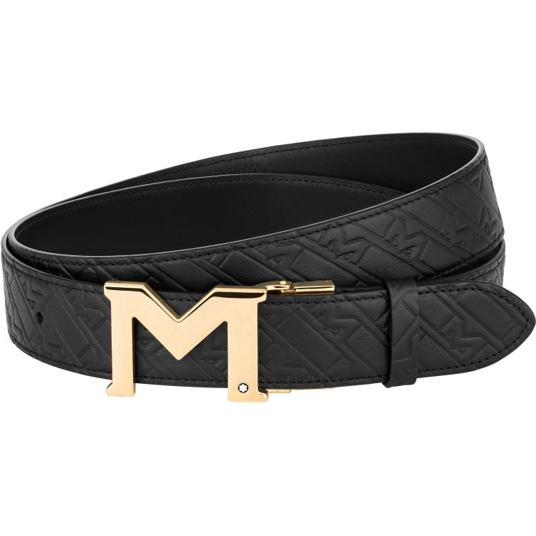 M Gold buckle black 35 mm reversible pánský oboustranný opasek Montblanc - 1