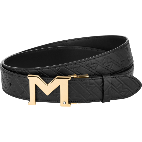 M Gold buckle black 35 mm reversible men's belt Montblanc - 1