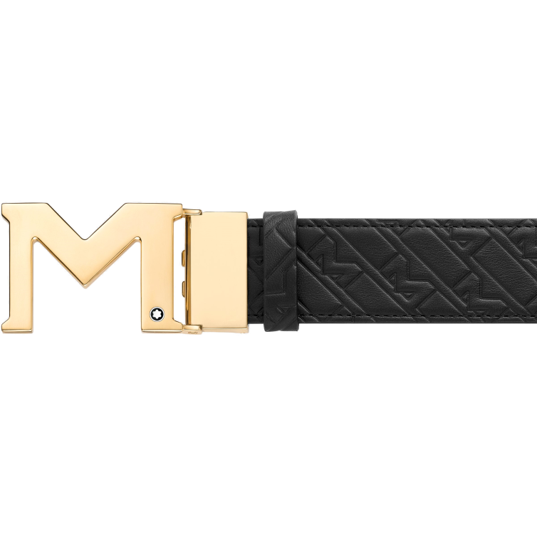 M Gold buckle black 35 mm reversible men's belt Montblanc - 3