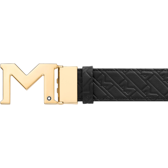 M Gold buckle black 35 mm reversible pánský oboustranný opasek Montblanc - 3