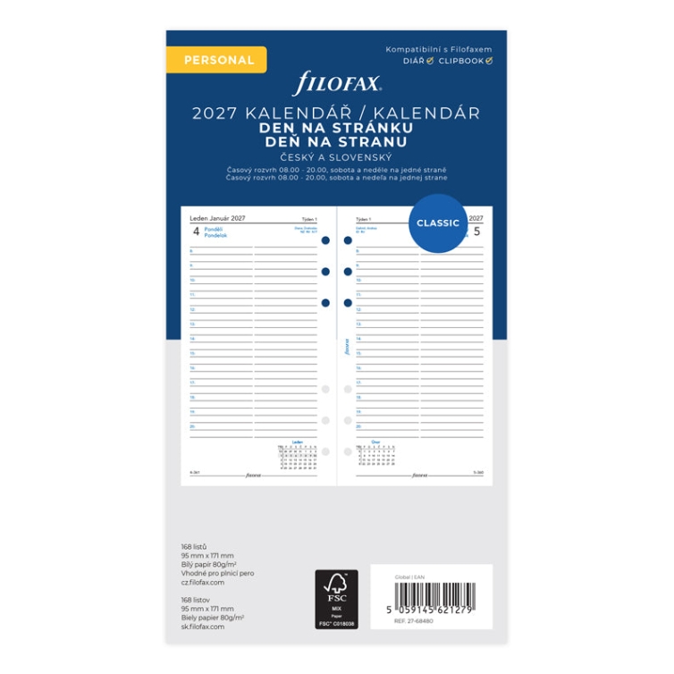 Refill Calendar 1 day per page Personal 2027 CZ/SK Filofax - 1