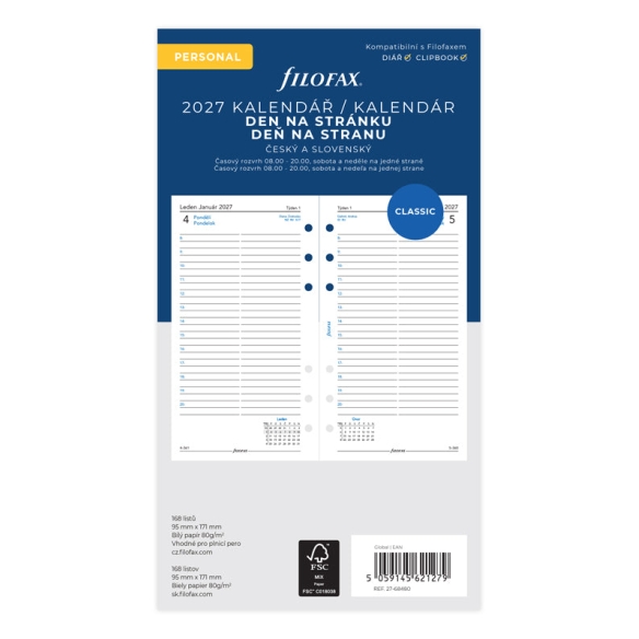 Refill Calendar 1 day per page Personal 2027 CZ/SK Filofax - 1