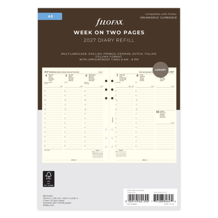 Refill Kalendervecka på 2 sidor A5 2027 Cream 5J Filofax - 1