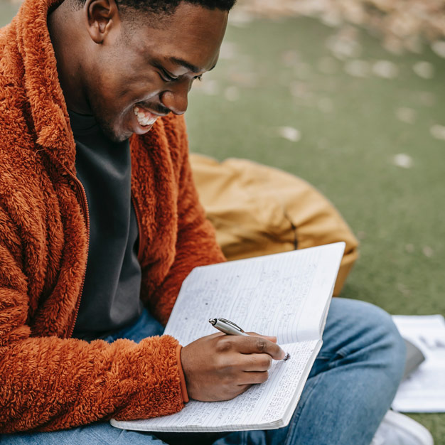 man healthy writing